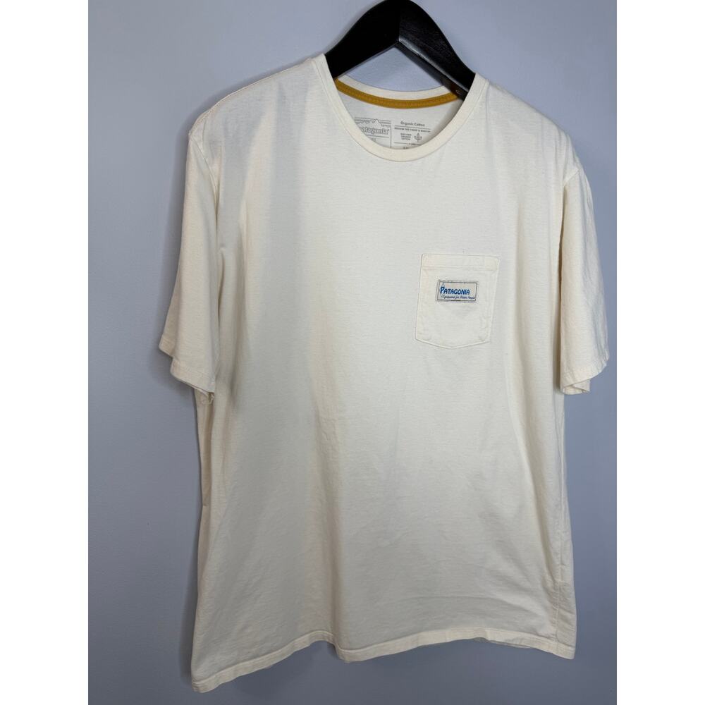 Patagonia Mens Water People Organic Pocket T-shirt Banner Undyed Natural XL - Picture 2 of 8